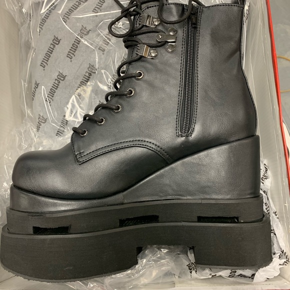 Demonia Black Vegan Leather Goth Platform Boot - Picture 2 of 2